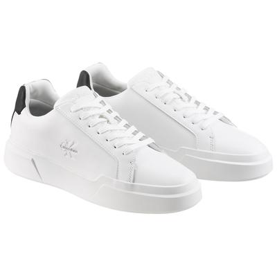 Sneaker CALVIN KLEIN JEANS "CHUNKY CUPSOLE LACEUP LTH", Herren, Gr. 43, Synthetik Textil, weiß, schwarz, Leder, Lederimitat, Basic, Schuhe Sneaker, Freizeitschuh, Halbschuh, Schnürer mit CK-Logoprägung