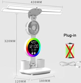 Uplifted Finds Rechargeable LED Table Lamp With Fan Clock Display For Desk Reading fan Plug In