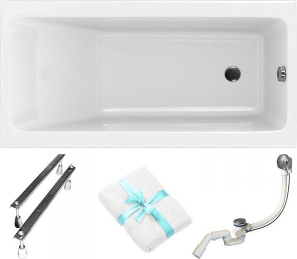 Cersanit | Badewanne - Wanne Rechteckig Crea Slim - 150 x 75 Cm - Acryl - Niedriger Rand - Siphon - Füße - Weiß