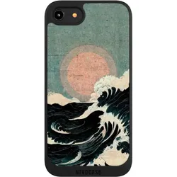 Nivocase Handyhülle für Apple iPhone 7 Hülle NIVOpure Case Schwarz Kunst Meer Welle (Apple iPhone 7), Smartphone Hülle, Schwarz