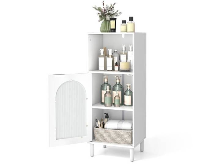 GIANTEX Armoire de Rangement- Meuble de Salle de Bain- Étagère Réglables & Amovible- Porte en Verre- Salon Cuisine- 35x30x90cm