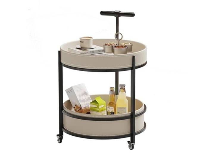 ROHCGHC Beistelltisch, Runder Beistelltisch aus Metall mit 2 Ebenen, Tabletttisch(/White)