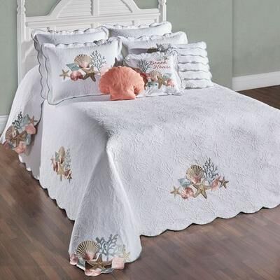 Touch of Class Seashell Medley Grande Bedspread Set White, King, White