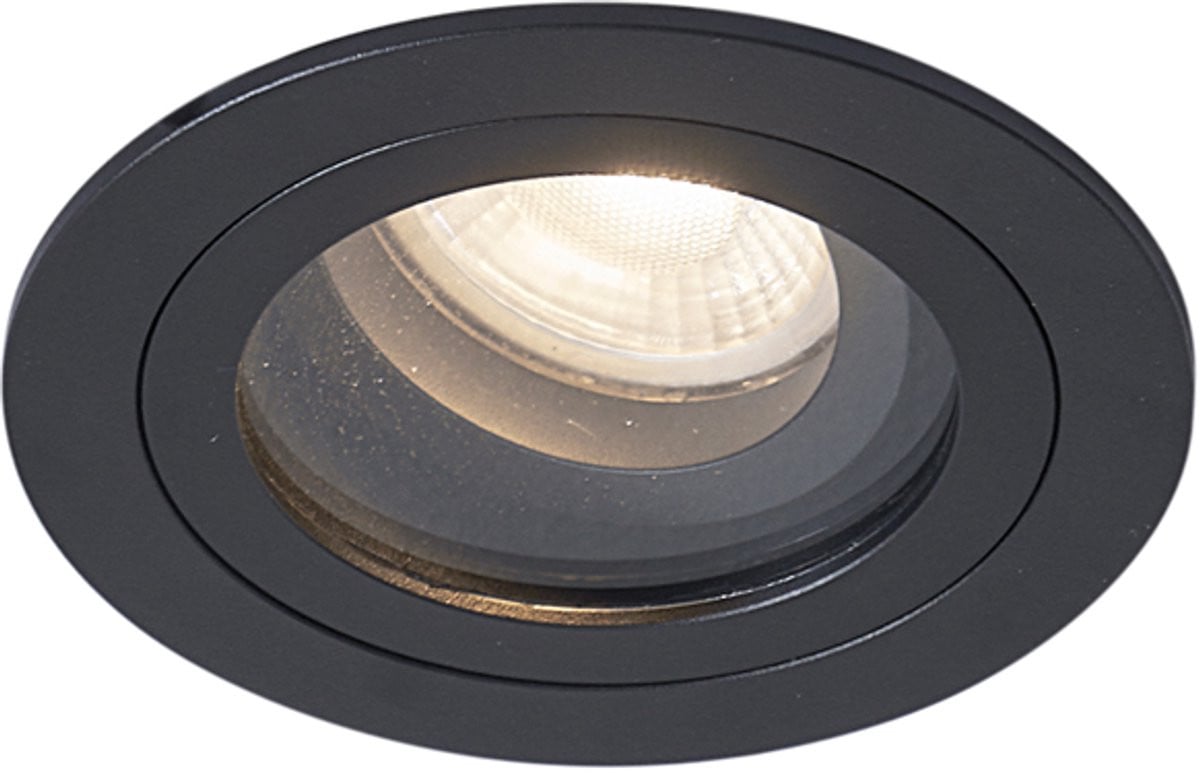 QAZQA Professional Chuck Moderne Inbouwspot voor Badkamer - LED - Rond - Zwart - L: 10,5 cm