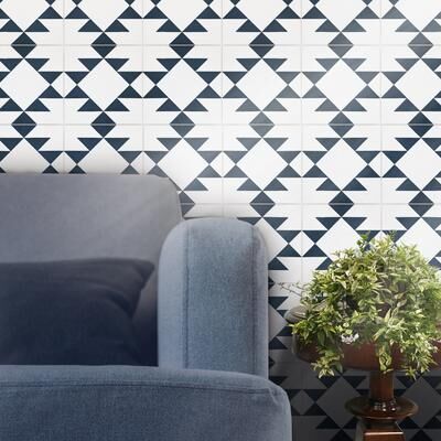 Moroccan Mosaic Handmade Rissani in White-Navy Blue Tile, Pack of 12 (Morocco)
