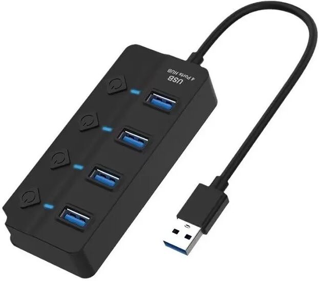 INF Hub USB 2.0 à 4 ports avec interrupteurs d'alimentation individuels et indicateurs LED