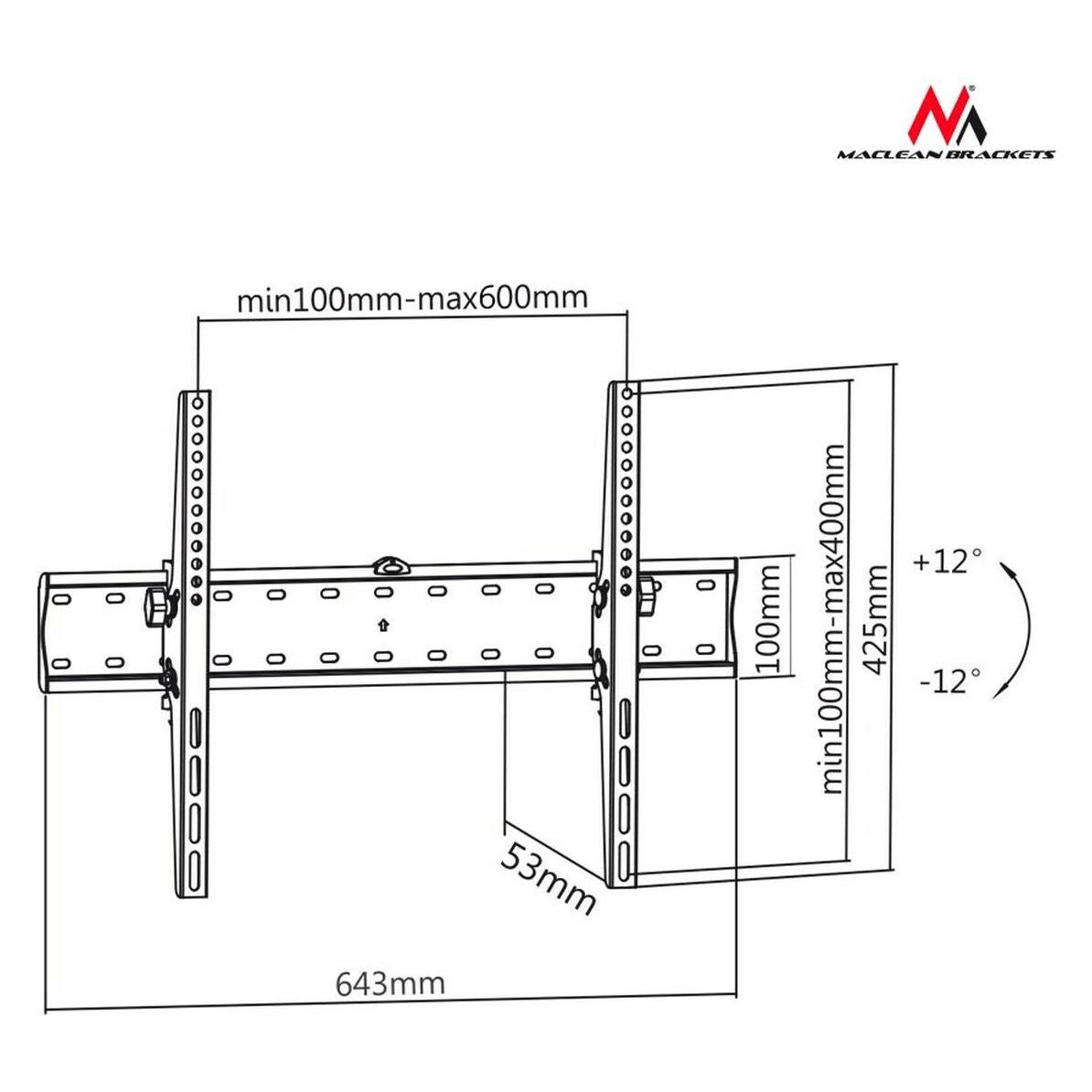 Maclean MC-668 - VESA Monitor-/TV-Halter, 37-70", schwarz, 40 kg (Wand, 40 kg, 37" - 70") (MC-668)