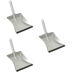 3X Kehrblech Silber Verzinkt mit Gummilippe für feinen Staub - Kehrschaufel Metall Kehrblech zum Aufkehren Kohleschaufel Handkehrset Kehrblechset Kehrschaufel - Camping Feger und Kehrblech