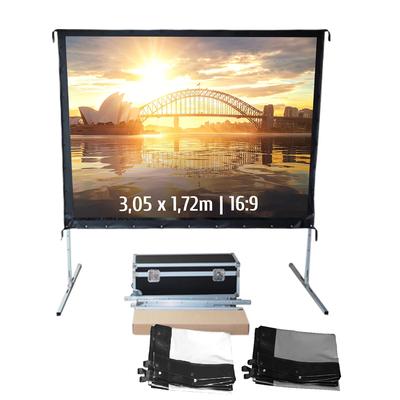 KIMEX - Kofferleinwand 3,05 x 1,72m - Format 16:9 - Leinwand Vorderseite + Leinwand Rückseite
