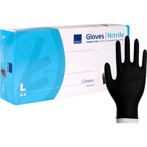 Abena Einmalhandschuhe Classic Sensitiv, schwarz, 100 Stück, Nitril, chemikalienbeständig, lebensmittelecht, Größe L