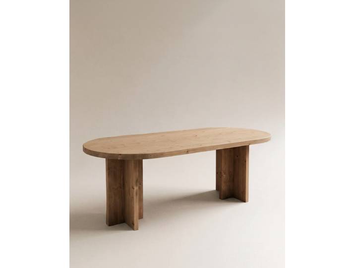 Table à manger ovale en bois de sapin vieilli 180x75cm