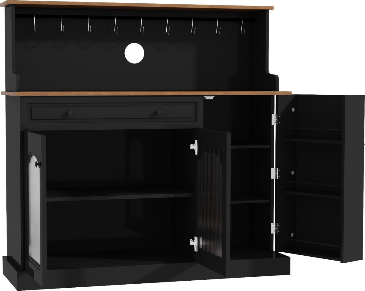 HOLTICO Keukenbuffet en Wijnkast met lade en werkblad, Blauw en Zwart, Breedte: 120 cm