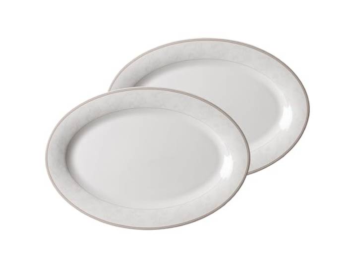 Ritzenhoff & Breker Isabella Servierplatte 32 x 21 cm, Ovale Platten mit Floral-Dekor im praktischen 2er Set, Porzellan, Spülmaschinengeeignet, Beige