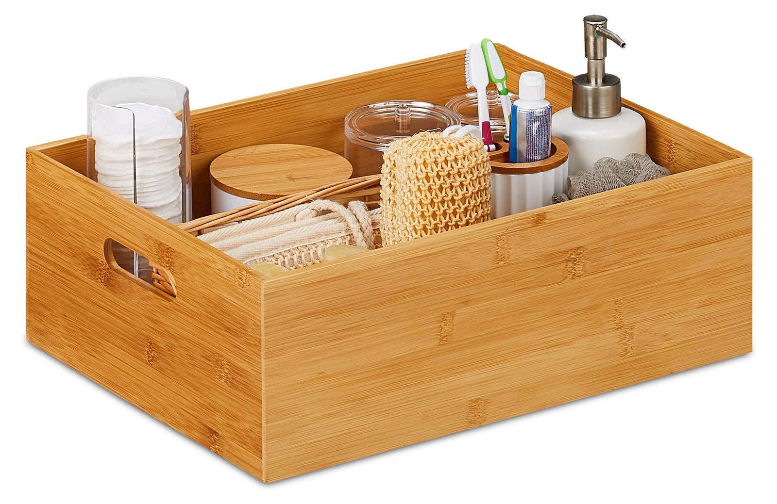 Dripio Opbergdoos van bamboe met handvatten, open weave, naturel