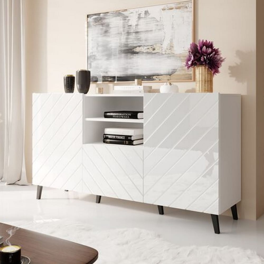 MSO Buffet design blanc brillant 150cm Blanc 42x82x150cm