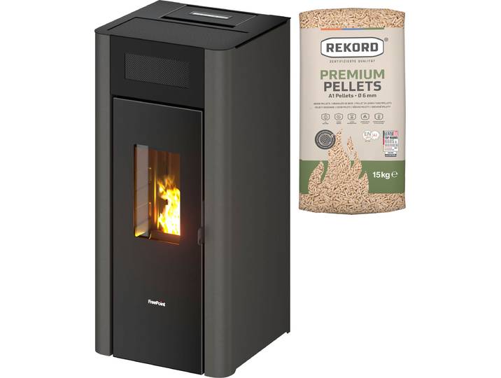 Pelletofen FREEPOINT Amaranto 9 , grau (schwarz), Kaminöfen, Pelletofen