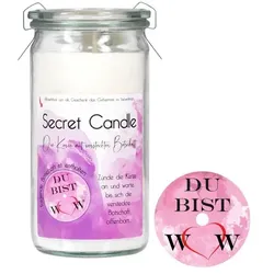 Candle Factory Secret Candle Duftkerze Erdbeer Rhabarber Duftkerze mit Botschaft, Brenndauer bis zu 70 Stunden