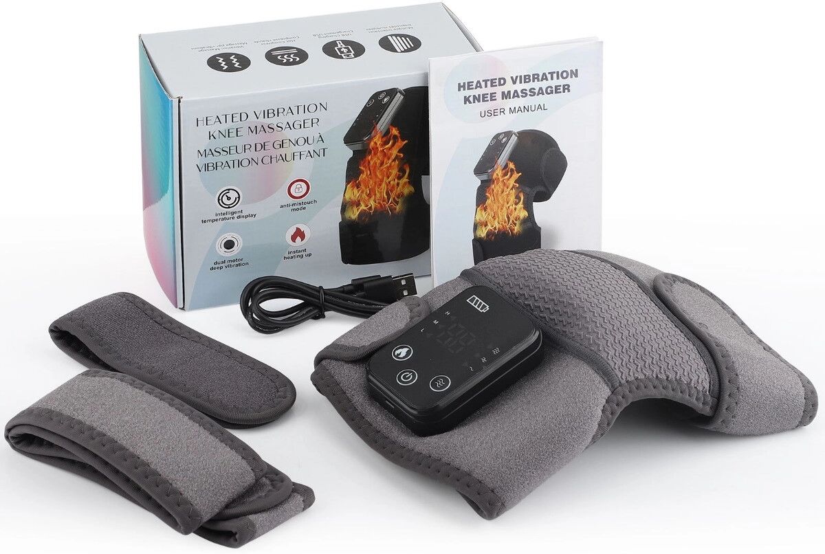 INF Geheizte vibrierende Kniebandage mit 3 Heizstufen, 3 Massagemodi und 4000mAh Akku Grau