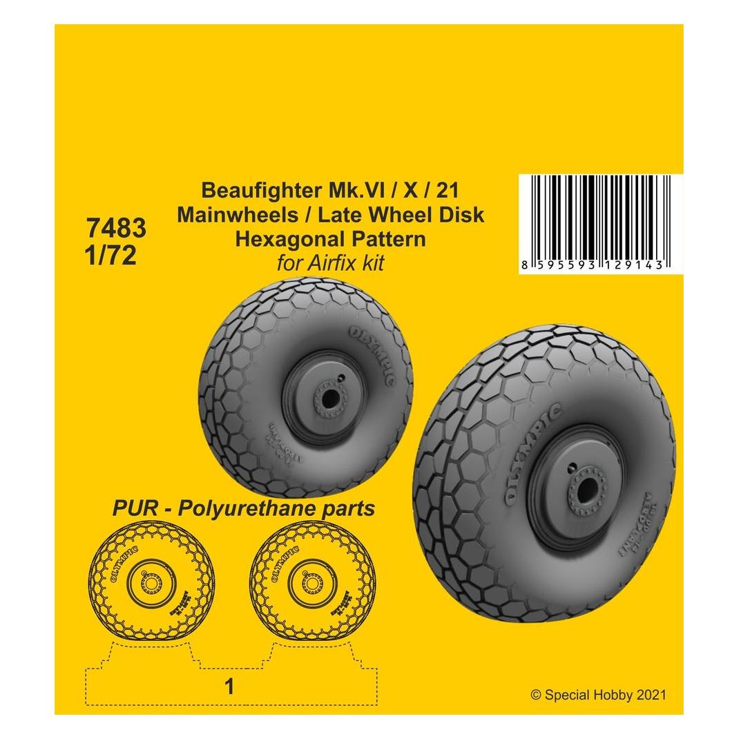 CMK Beaufighter Mk.VI/X/21 Mainwheels - Late Wheel Disk / Hexagonal Tread Pattern (129-7483)