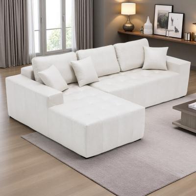 "108.27"" Faux Leather L-Shape Corner Chaise Compression Sleeper Sectional Sofa with High-Density Sponge and No Assembly Required"