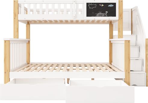 Doppelbett 90x200cm 140x200cm ohne Matratze Weiss+Holzfarbe Kinderbett Multifunktionales Bett Tafel und Schubladen Helle Eiche Stauraumbett