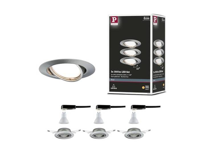 Paulmann 93420 Spot encastré LED Base rond incl. 3x5W projecteurs encastrés Acier brossé spot métal lampe encastrée 3000 K GU10