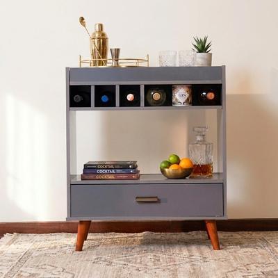 Boahaus Dublin Wine Bar Cabinet with Drawer and Open Shelves – Space-Saving Bar Storage Station