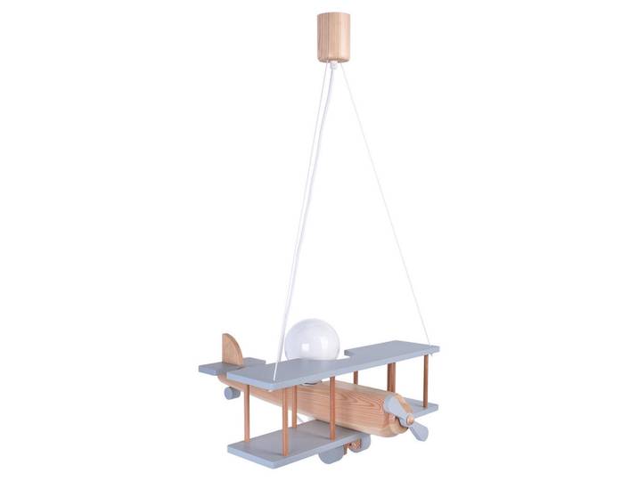 Kinderhängeleuchte Flugzeug, Grau, Naturfarben, Holz, Kiefer, 45x75x42 cm, Lampen & Leuchten, Innenbeleuchtung, Kinderzimmerlampen, Kinderhängeleuchten
