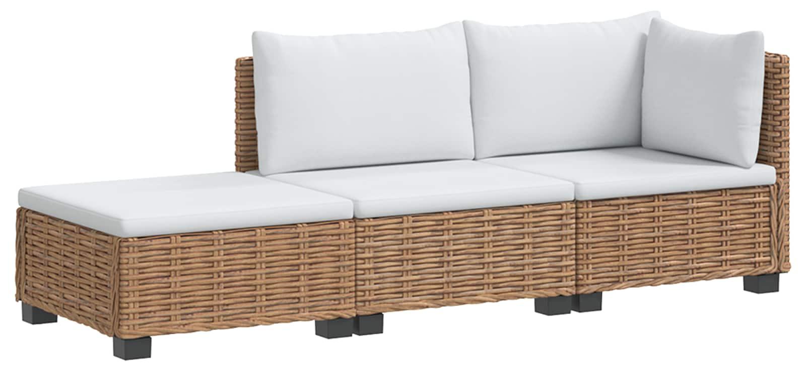 vidaXL 3 Stk. Rattan-Lounge-Set mit Kissen GENDT Naturrattan Natur