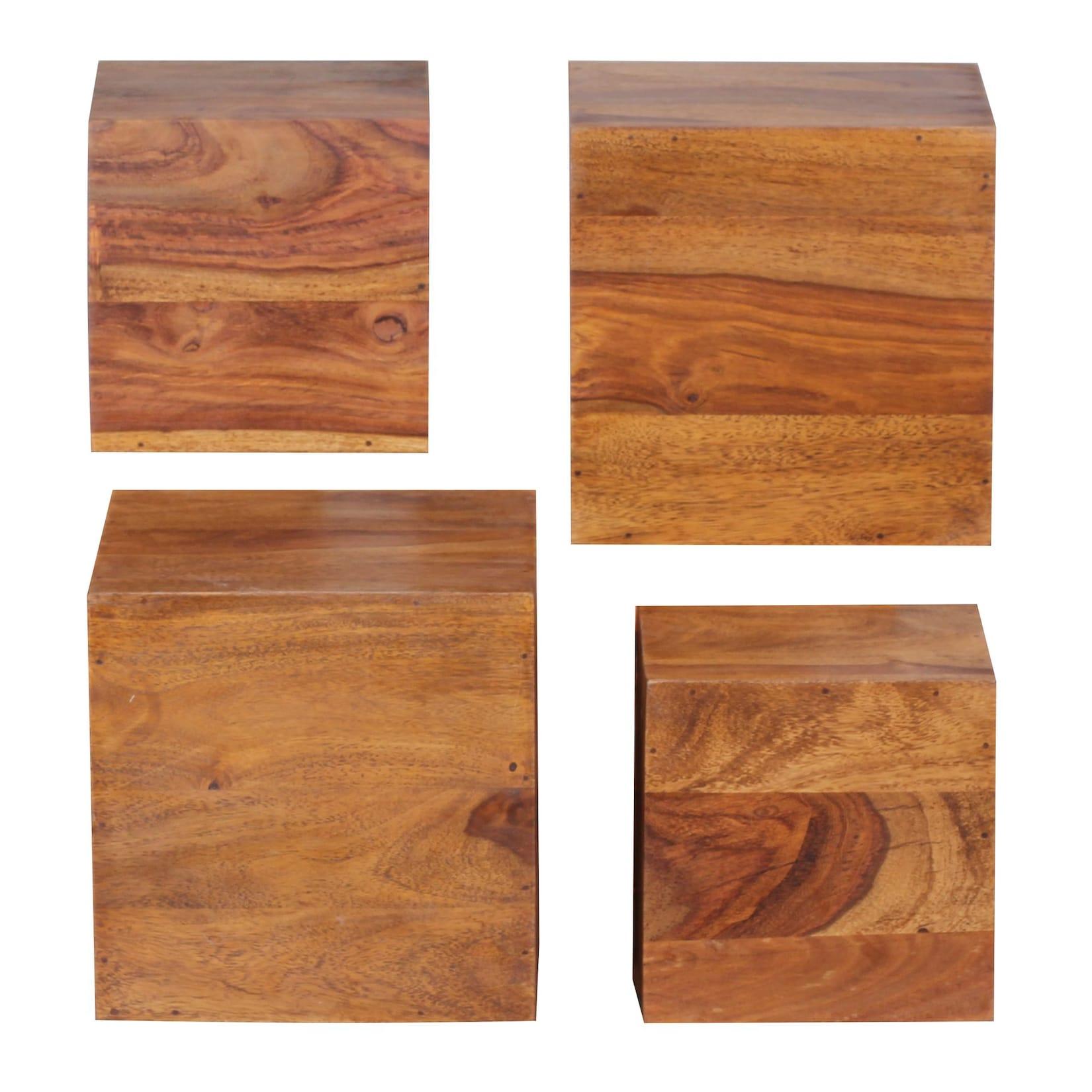 KADIMA DESIGN Set aus 4 Sheesham Massivholz Wandregalen, Cubes Design, für individuelle Raumgestaltung, handgefertigt, verschiedene Größen