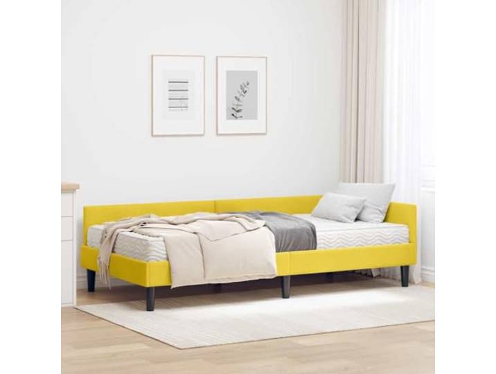 RJPLMFV Eckbett mit Matratze, 2 Stück, Gelb, Samt Kopfteil verstellbar, Lattenrahmen aus Sperrholz, Matratze aus Polyester, mittlere Festigkeit