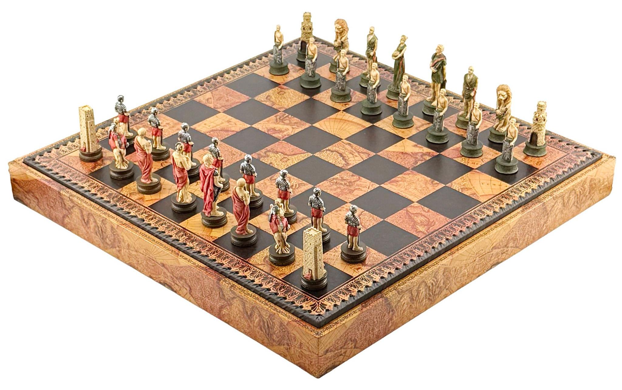 Schachspiel Römer vs Gladiatoren Italfama 3-in-1 Dame Backgammon Kunstleder
