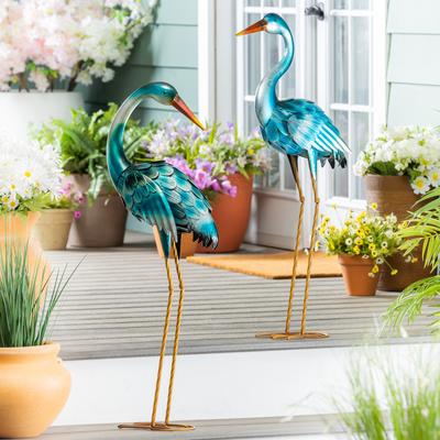 Evergreen "35"" Metal Blue Heron Pair"
