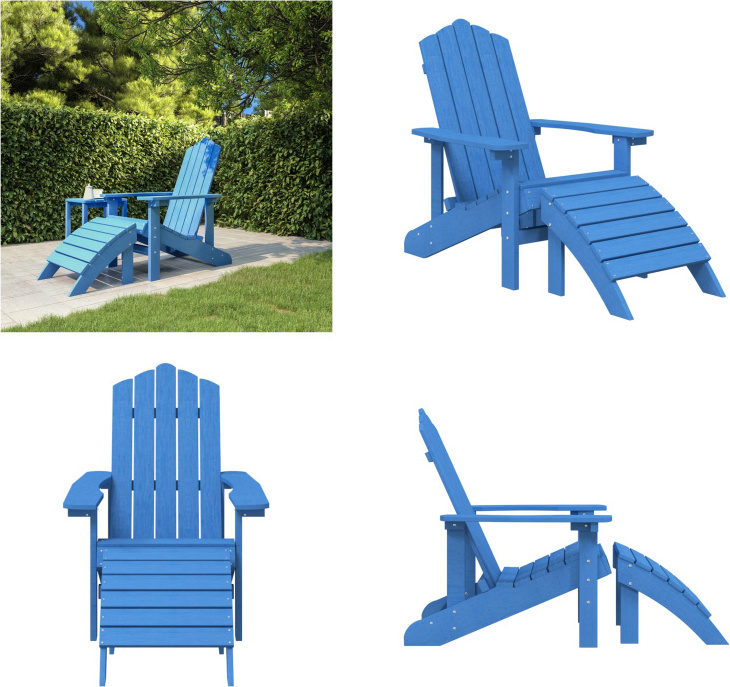 vidaXL Adirondack Gartenstuhl mit Fußstütze HDPE Aquablau - Gartenstuhl - Gartenstühle - Outdoor Stuhl - Gartensessel