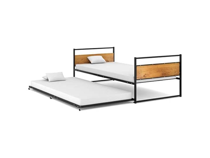 vidaXL Ausziehbett mit 6 Rollen Metallbett Bettgestell Schlafzimmerbett Bettrahmen Bett Schlafzimmermöbel Einzelbett Schwarz Metall 90x200cm