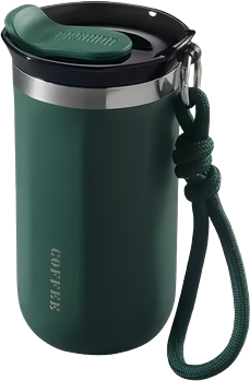Modern Mode Marketplace Insulated Coffee Tumbler Stainless Steel Travel Mug With Lid And Rope Handle green