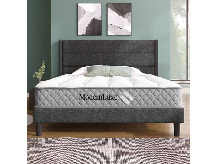 Lit double 140x200 cm - AUTREMENT - Design moderne - Cadre rembourré - Sommier à lattes - Avec matelas