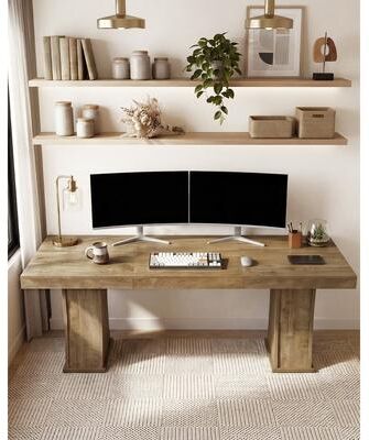 78 Inch Two Person Desk Farmhouse Wood Computer Table for Home Office by 1Easylife