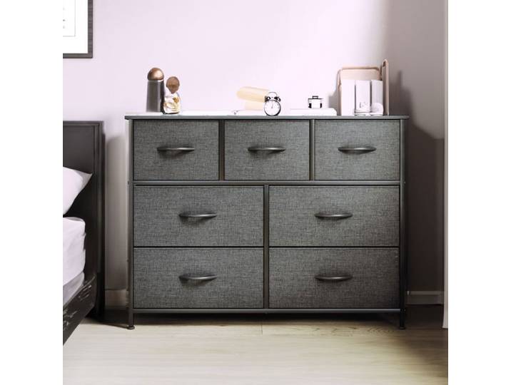 YITAHOME Commode Chambre - 7 Tiroirs en Tissu - Meuble de Rangement - 100 x 29 8 x 76 9 cm (L x l x H) - Noir Gris