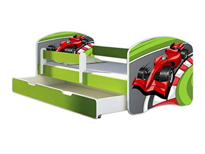ACMA Kinderbett 180x80 Jugendbett mit Einer Schublade und Matratze, Farbe Grün, Rausfallschutz Lattenrost II Spielbett Kinderzimmer Möbel, 06 Formel 1