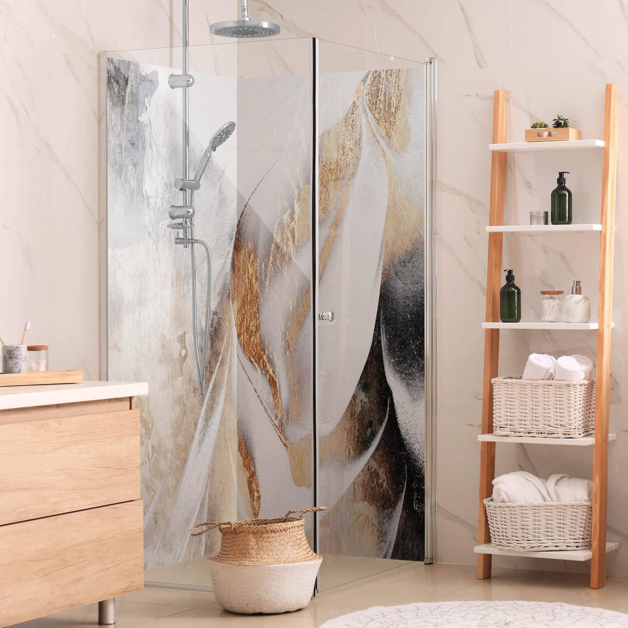 Duschrückwand originell selbstklebend - 0.61 mm Wandpaneel wasserfest Design gold Aquarell Abstrakt Badrückwand fugenlos Premium matt 100x190 cm