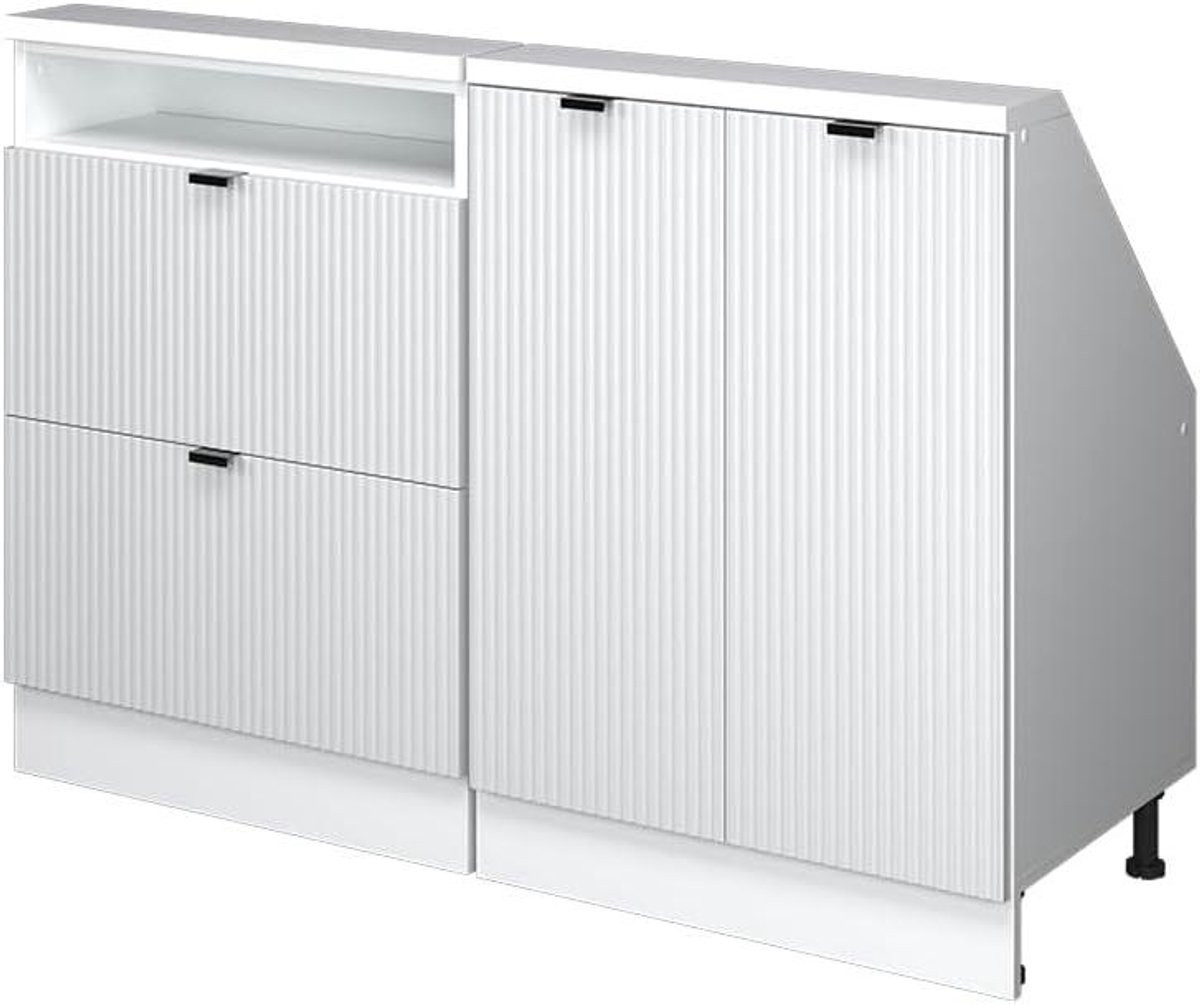 Witte keukenkast voor schuine wanden en hoeken, MDF opbergkast, Breedte: 120 cm