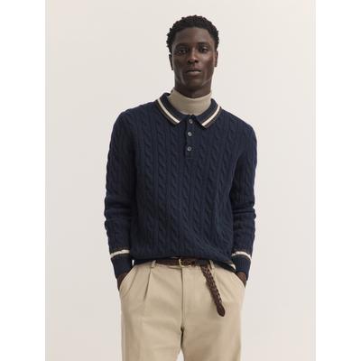 Poloshirt BUGATTI "Regular Fit", Herren, Gr. 4XL, 390, marine, 80% Wolle, 20% Polyamid, Zopfmuster, regular fit, ohne Ausschnitt, Shirts, Regular Fit Wollmix Zopfmuster