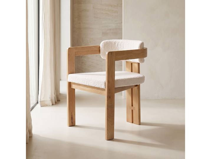 Chaise en bois et tissu bouclette blanc - Eira
