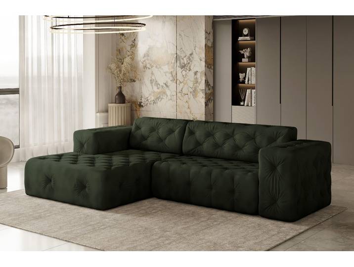 Kaiser Möbel Ecksofa, stark gesteppt, weich, elegant LUX stoff Whisper Links Grün