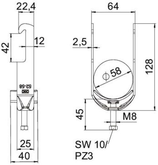 OBO Bettermann Collier de serrage 52-58 mm BS-W1-K-58 FT (1187750)