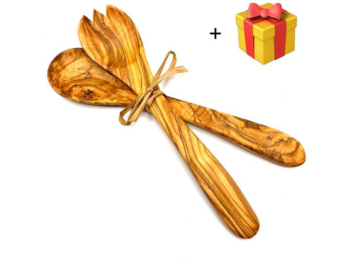 Salatbesteck OLIVENHOLZ-ERLEBEN Salatbesteck mittel mit Bastband , braun, Massivholz, Kochbesteck-Sets, Salatbesteck, Stilvoll Salate servieren – ein echter Blickfang auf dem Tisch.