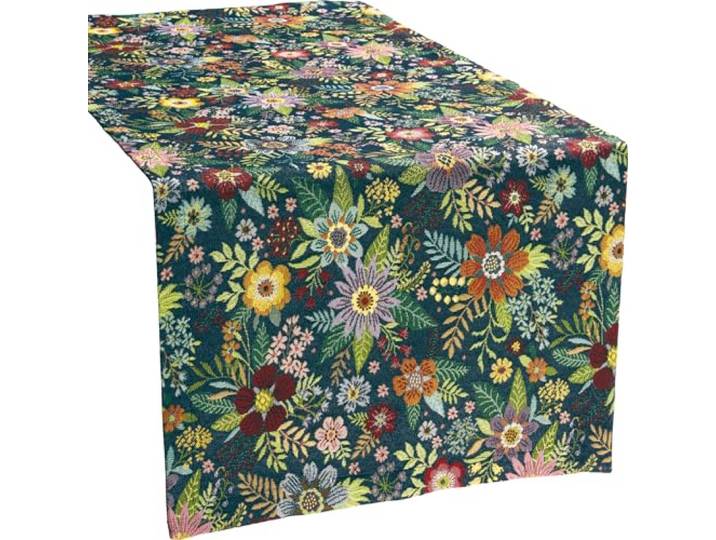 Erwin Müller Tischläufer Blumen Jacquard blau-bunt Größe 40x100 cm