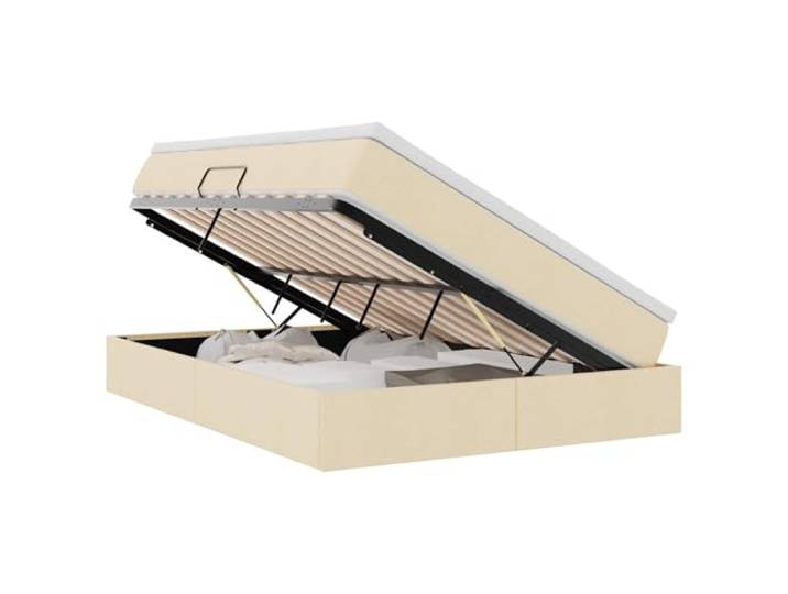 KKgypkn Moderne Polsterbett Creme 140x200 cm mit Matratze, Polyester Bett mit Stauraum, hydraulisches Bettgestell mit Hebemechanismus, inklusive mittelfester Taschenfederkernmatratze
