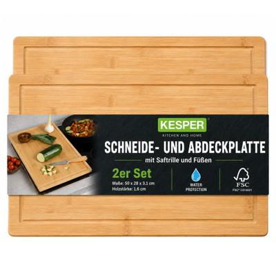 Schneidebrett KESPER "Schneide-& Abdeckplatte, Bambus", braun (natur), B:50cm H:3,1cm L:28cm, Bambus, Schneidebretter, 2er Set
